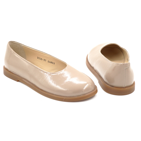 Pantofi dama barefoot tip balerini din piele naturala lacuita bej cappucino cu varf rotund si talpa de 1 cm 55825-25 [4]