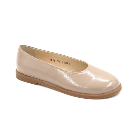 Pantofi dama barefoot tip balerini din piele naturala lacuita bej cappucino cu varf rotund si talpa de 1 cm 55825-25 [1]