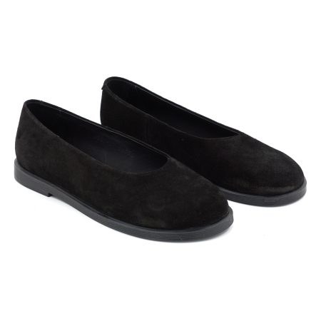 Pantofi dama barefoot tip balerini din piele naturala intoarsa neagra cu varf rotund si talpa de 1 cm 55825-3-25 [2]
