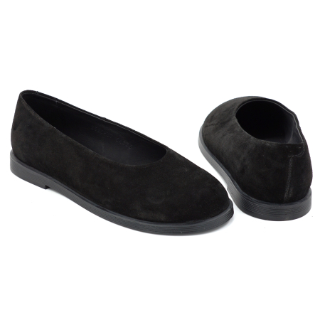 Pantofi dama barefoot tip balerini din piele naturala intoarsa neagra cu varf rotund si talpa de 1 cm 0079-3-25 [4]