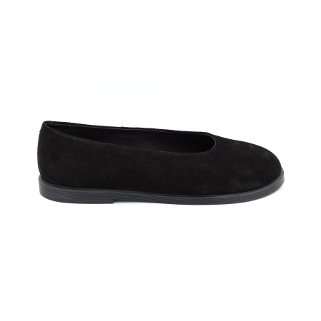 Lichidare stocuri - Pantofi dama barefoot tip balerini din piele naturala intoarsa neagra cu varf rotund si talpa de 1 cm 0079-3-25