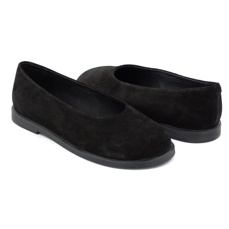 Pantofi dama barefoot tip balerini din piele naturala intoarsa neagra cu varf rotund si talpa de 1 cm 0079-3-25 [3]