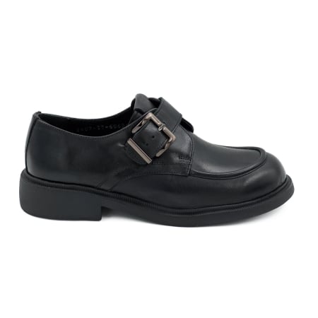 Pantofi dama - Pantofi dama casual din piele naturala box negru varf rotund si talpa de 3 cm 50626-4-26
