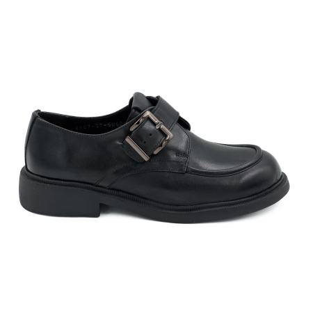 Lichidare stocuri - Pantofi dama casual din piele naturala box negru varf rotund si talpa de 3 cm 50626-4-26