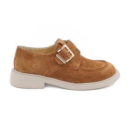 Pantofi dama - Pantofi dama casual din piele naturala intoarsa maro coniac varf rotund si talpa de 3 cm 50626-2-26