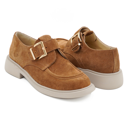 Pantofi dama casual din piele naturala intoarsa maro coniac varf rotund si talpa de 3 cm 50626-2-26 [3]