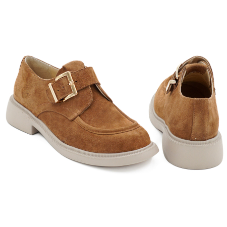 Pantofi dama casual din piele naturala intoarsa maro coniac varf rotund si talpa de 3 cm 50626-2-26 [4]