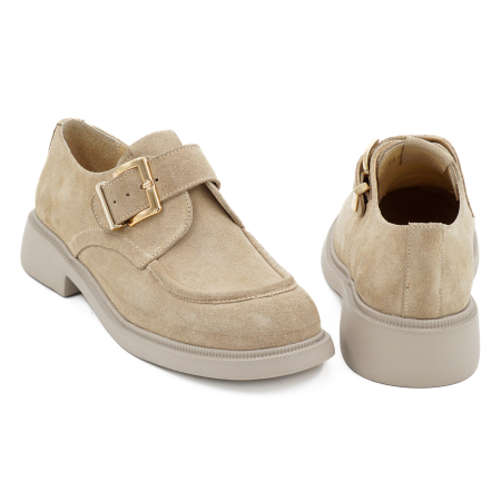 Pantofi dama casual din piele naturala intoarsa capucino varf rotund si talpa de 3 cm 50626-5-26 [4]