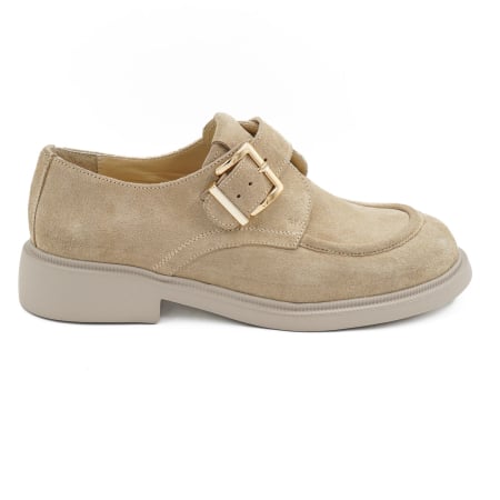 Pantofi dama - Pantofi dama casual din piele naturala intoarsa capucino varf rotund si talpa de 3 cm 50626-5-26