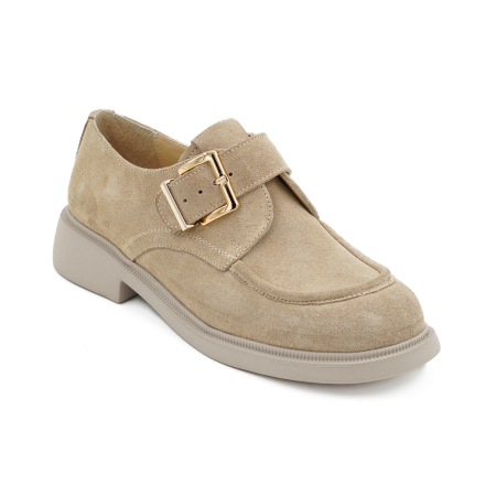 Pantofi dama casual din piele naturala intoarsa capucino varf rotund si talpa de 3 cm 50626-5-26 [1]