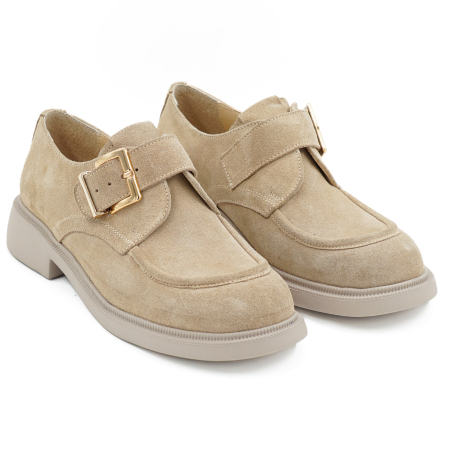 Pantofi dama casual din piele naturala intoarsa capucino varf rotund si talpa de 3 cm 50626-5-26 [2]