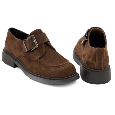 Pantofi dama casual din piele naturala intoarsa maro ciocolata varf rotund si talpa de 3 cm 50626-1-26 [4]