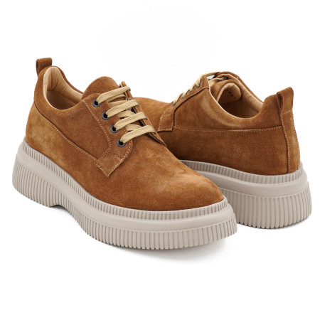 Pantofi dama casual loafers din piele naturala intoarsa maro coniac, cu varf rotund si talpa 3 cm 50321-6 [3]