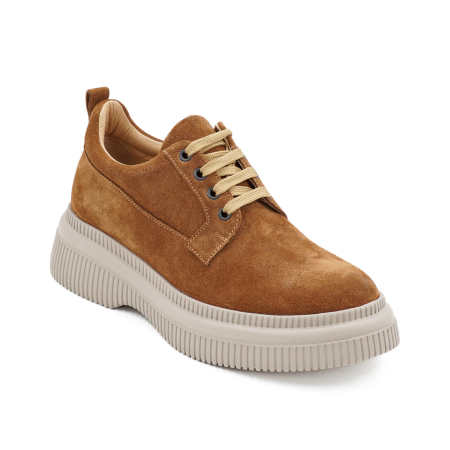 Pantofi dama casual loafers din piele naturala intoarsa maro coniac, cu varf rotund si talpa 3 cm 50321-6 [1]