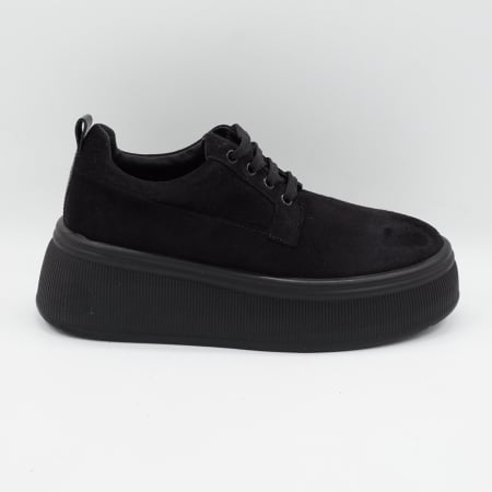 Dama - Pantofi dama casual loafers din piele naturala intoarsa neagra, cu varf rotund si talpa 3 cm 50321-1-26