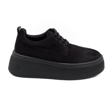 Dama - Pantofi dama casual loafers din piele naturala intoarsa neagra, cu varf rotund si talpa 3 cm 50321-1-26