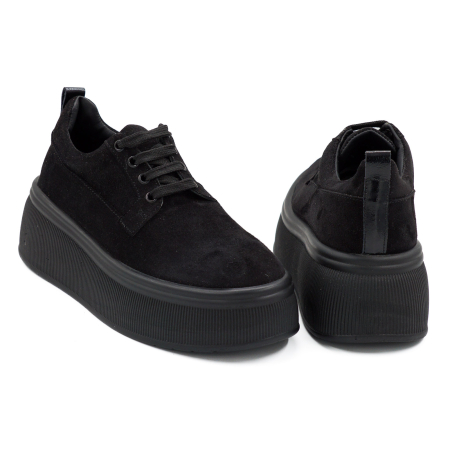 Pantofi dama casual loafers din piele naturala intoarsa neagra, cu varf rotund si talpa 3 cm 50321-1-26 [4]
