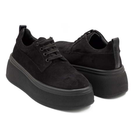 Pantofi dama casual loafers din piele naturala intoarsa neagra, cu varf rotund si talpa 3 cm 50321-1-26 [3]