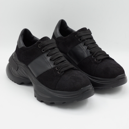 Pantofi dama tip adidas din piele naturala intoarsa neagra, cu varf rotund si talpa 4 cm 57820-26 [2]