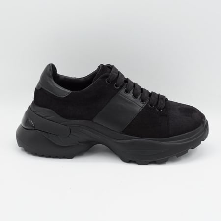 Dama - Pantofi dama tip adidas din piele naturala intoarsa neagra, cu varf rotund si talpa 4 cm 57820-26