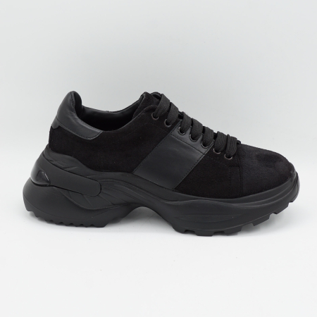 Pantofi dama - Pantofi dama tip adidas din piele naturala intoarsa neagra, cu varf rotund si talpa 4 cm 57820-26