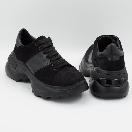 Pantofi dama tip adidas din piele naturala intoarsa neagra, cu varf rotund si talpa 4 cm 57820-26 [4]