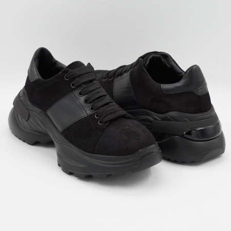 Pantofi dama tip adidas din piele naturala intoarsa neagra, cu varf rotund si talpa 4 cm 57820-26 [3]
