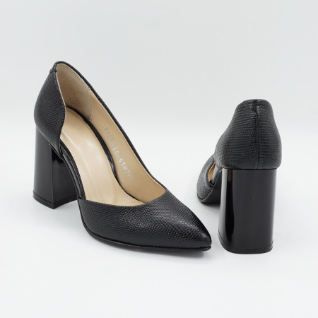 Pantofi dama decupati din piele naturala neagra cu imprimeu, cu varf ascutit stiletto si toc mediu gros de 8 cm 53925-26 [4]