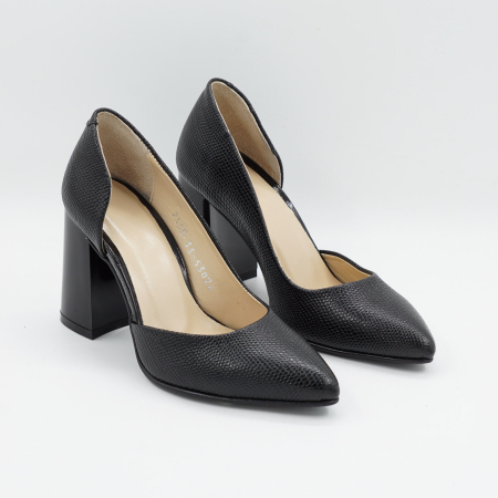 Pantofi dama decupati din piele naturala neagra cu imprimeu, cu varf ascutit stiletto si toc mediu gros de 8 cm 53925-26 [2]