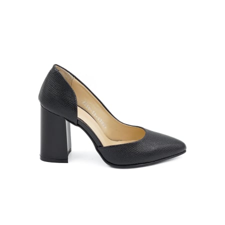 Dama - Pantofi dama decupati din piele naturala neagra cu imprimeu, cu varf ascutit stiletto si toc mediu gros de 8 cm 53925-26
