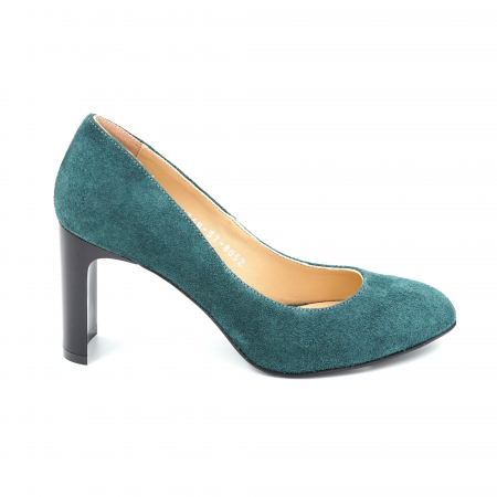 Dama - Pantofi dama din piele intoarsa intoarsa verde smarald cu varf ascutit si toc mediu subtire tip bricheta 8 cm 8052-2