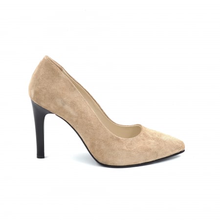 Pantofi elegant & office dama - Pantofi dama din piele naturala intoarsa bej cappucino cu varf ascutit stileto si toc inalt subtire 9 cm 9557-8-24