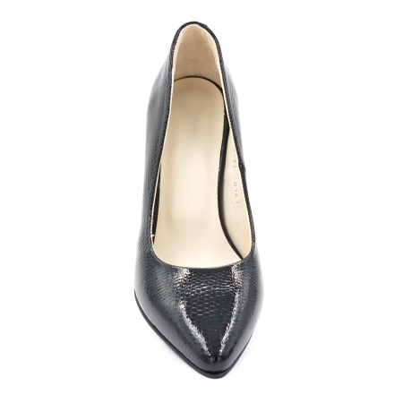 Pantofi dama din piele naturala lacuita neagra cu varf ascutit stileto si toc mediu gros 7 cm 0161-24 [5]
