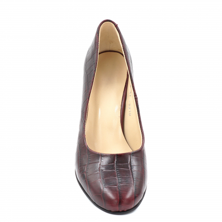 Pantofi dama din piele naturala croco visiniu burgund cu varf rotund si toc mic gros 6 cm 0210-1-24 [5]