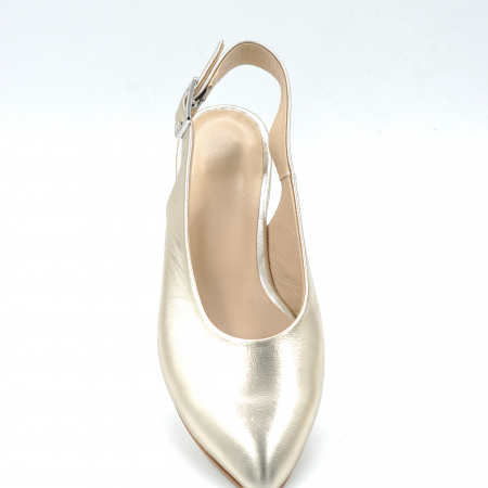 Sandale dama tip balerini din piele naturala aurie cu varf ascutit stileto si toc mic gros imbracat 1 cm 0224-2-24 [4]