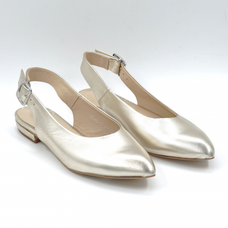 Sandale dama tip balerini din piele naturala aurie cu varf ascutit stileto si toc mic gros imbracat 1 cm 0224-2-24 [2]