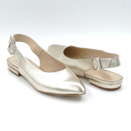 Sandale dama tip balerini din piele naturala aurie cu varf ascutit stileto si toc mic gros imbracat 1 cm 0224-2-24 [3]