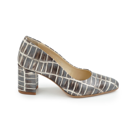 Pantofi elegant & office dama - Pantofi dama din piele naturala cu imprimeu, cu varf ascutit si toc mic gros imbracat de 6 cm 0700-3-26