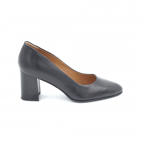 Pantofi elegant & office dama - Pantofi dama din piele naturala neagra cu varf ascutit si toc mic gros 6 cm 0700-2-24