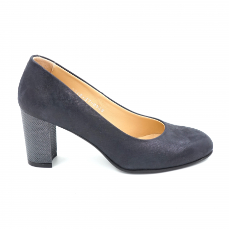 Pantofi dama - Pantofi dama din piele naturala bleumaren cu varf rotund si toc mediu gros 7 cm 0948-1-24