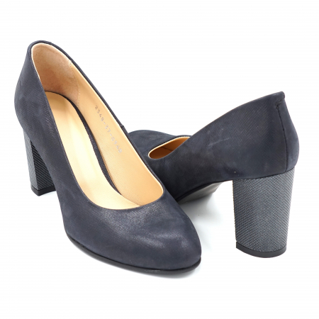 Pantofi dama din piele naturala bleumaren cu varf rotund si toc mediu gros 7 cm 0948-1-24 [3]