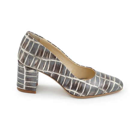 Pantofi dama din piele naturala cu imprimeu, cu varf ascutit si toc mic gros imbracat de 6 cm 0700-3-26 [5]