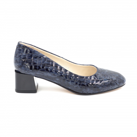 Pantofi elegant & office dama - Pantofi dama din piele naturala lacuita croco bleumaren cu varf rotund si toc mic gros 4 cm 4053-1-24