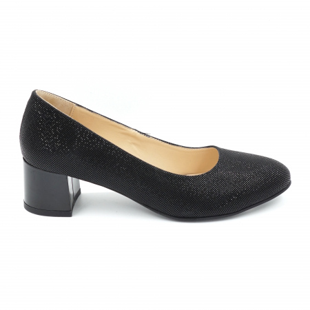 Pantofi dama - Pantofi dama din piele naturala intoarsa neagra cu imprimeu cu varf rotund si toc mic gros 4 cm 4053-24