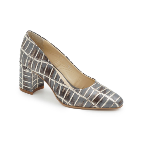 Pantofi dama din piele naturala cu imprimeu, cu varf ascutit si toc mic gros imbracat de 6 cm 0700-3-26 [1]
