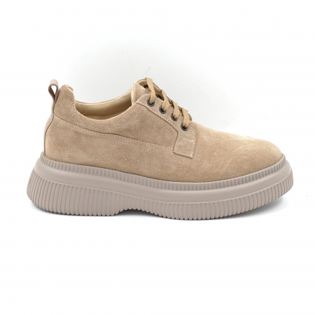 Pantofi casual & sport dama - Pantofi dama casual din piele naturala intoarsa cappucino cu varf rotund si talpa de 4 cm 50321-10-24