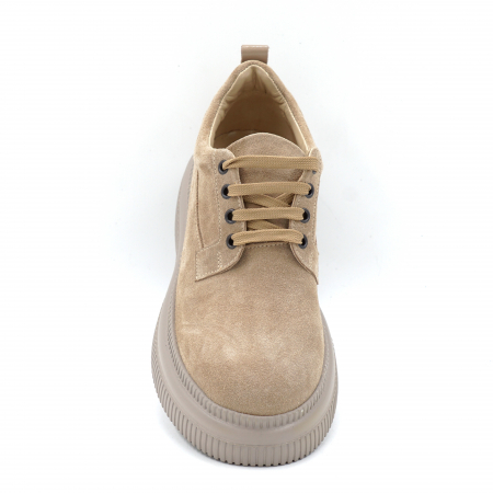 Pantofi dama casual din piele naturala intoarsa cappucino cu varf rotund si talpa de 4 cm 50321-10-24 [4]