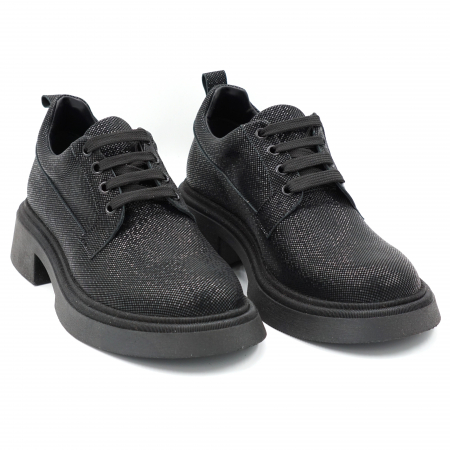 Pantofi dama casual din piele naturala neagra cu insertii cu varf rotund si talpa 3 cm 50321-6-24 [2]