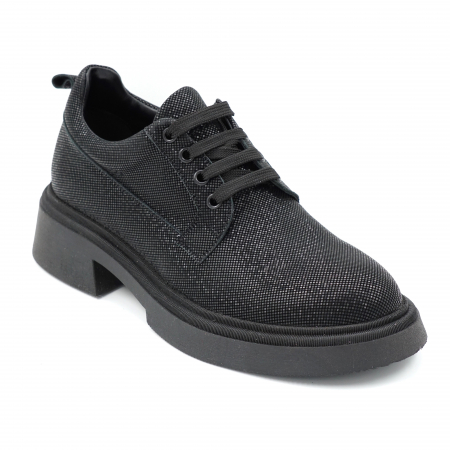 Pantofi dama casual din piele naturala neagra cu insertii cu varf rotund si talpa 3 cm 50321-6-24 [1]