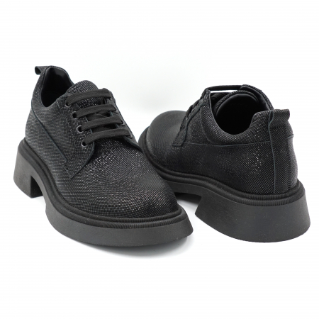 Pantofi dama casual din piele naturala neagra cu insertii cu varf rotund si talpa 3 cm 50321-6-24 [3]
